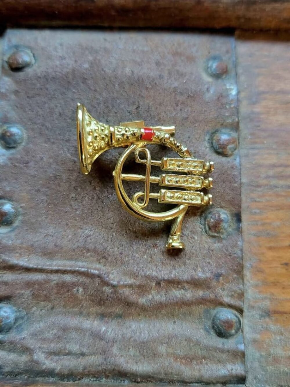 Vintage Gold-Tone French Horn Novelty Brooch/Pin, Costume Jewelry